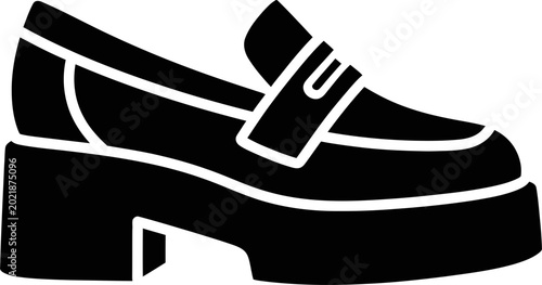 Flat Vector Illustration of a Chunky Platform Penny Loafer Shoe Silhouette