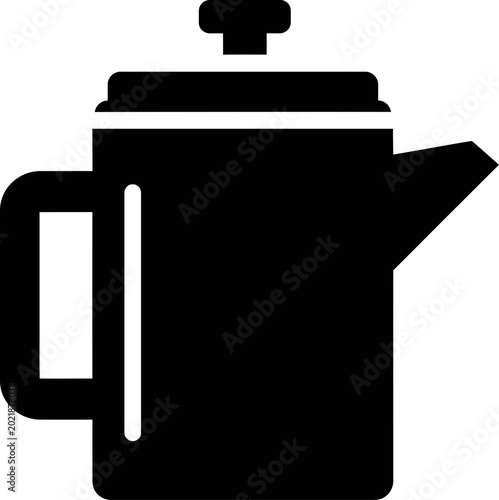 Black Minimalist Coffee Press Icon Silhouette Isolated on White Background for Graphic Design and UI