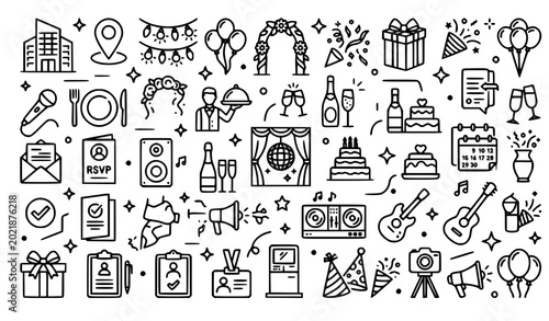 Konstfotografi SEO Title:
Event planning editable outline icon pack celebration venue catering