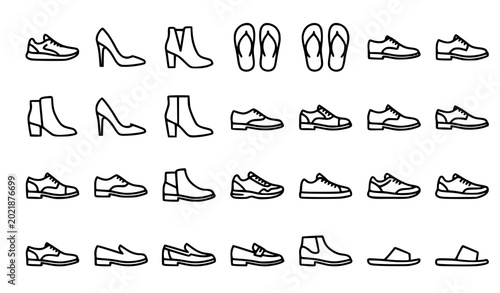 Slika na platnu SEO Title:
Footwear outline icons collection men women shoes editable line vecto