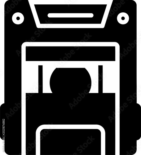 Black glyph icon of heavy industrial machinery or construction equipment vehicle on white background