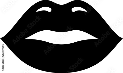 Black lips silhouette icon isolated on white background, ideal for beauty, cosmetics, and fashion design.