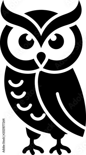 Black and White Stylized Owl Icon Vector Illustration for Logo or Mascot Design