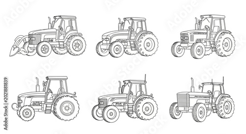 Obraz na płótnie Tractors in various positions and angles.