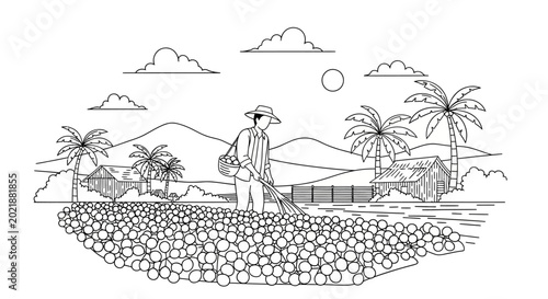 Cuadro en lienzo Man Wearing Straw Hat Standing Outdoors.