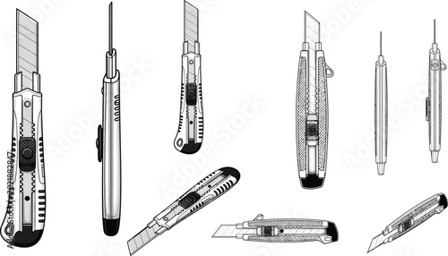 Cuadro en lienzo Utility knives and blades in various positions and angles