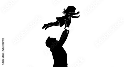 Bild auf Leinwand Father's Day, Dad, Vector, Black silhouette, father and child, happy family, pla