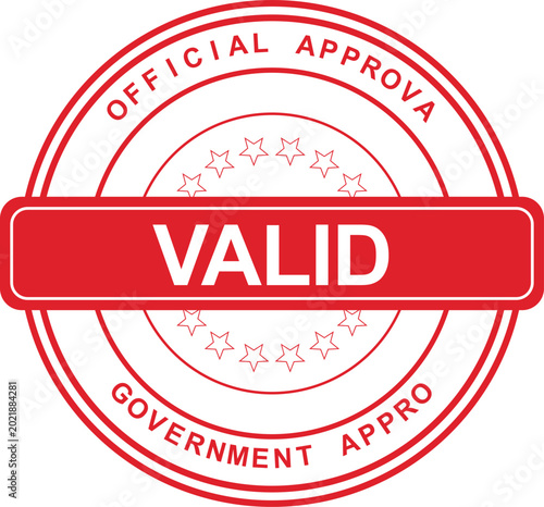 A government official stamp shows approval with a red VALID seal
