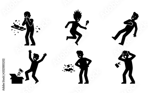 Fotografi Frustrated People Silhouettes, Set of 6 Icons: Anger, Shock, Disappointment, Stress, and Exasperation
