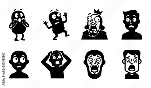 Bild auf Leinwand Scared Faces Vector Icons, Fearful Expressions, Shocked People, Terrified Emotio