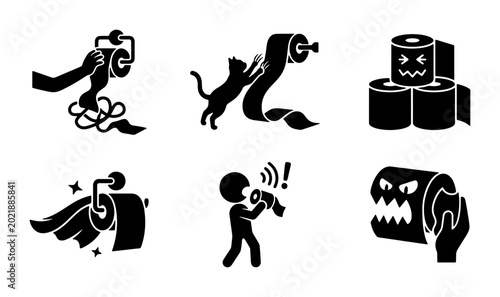 Fotografie Toilet Paper Icons Set: Funny & Terrifying Rolls, Cat Chaos, Superhero Roll, Meg