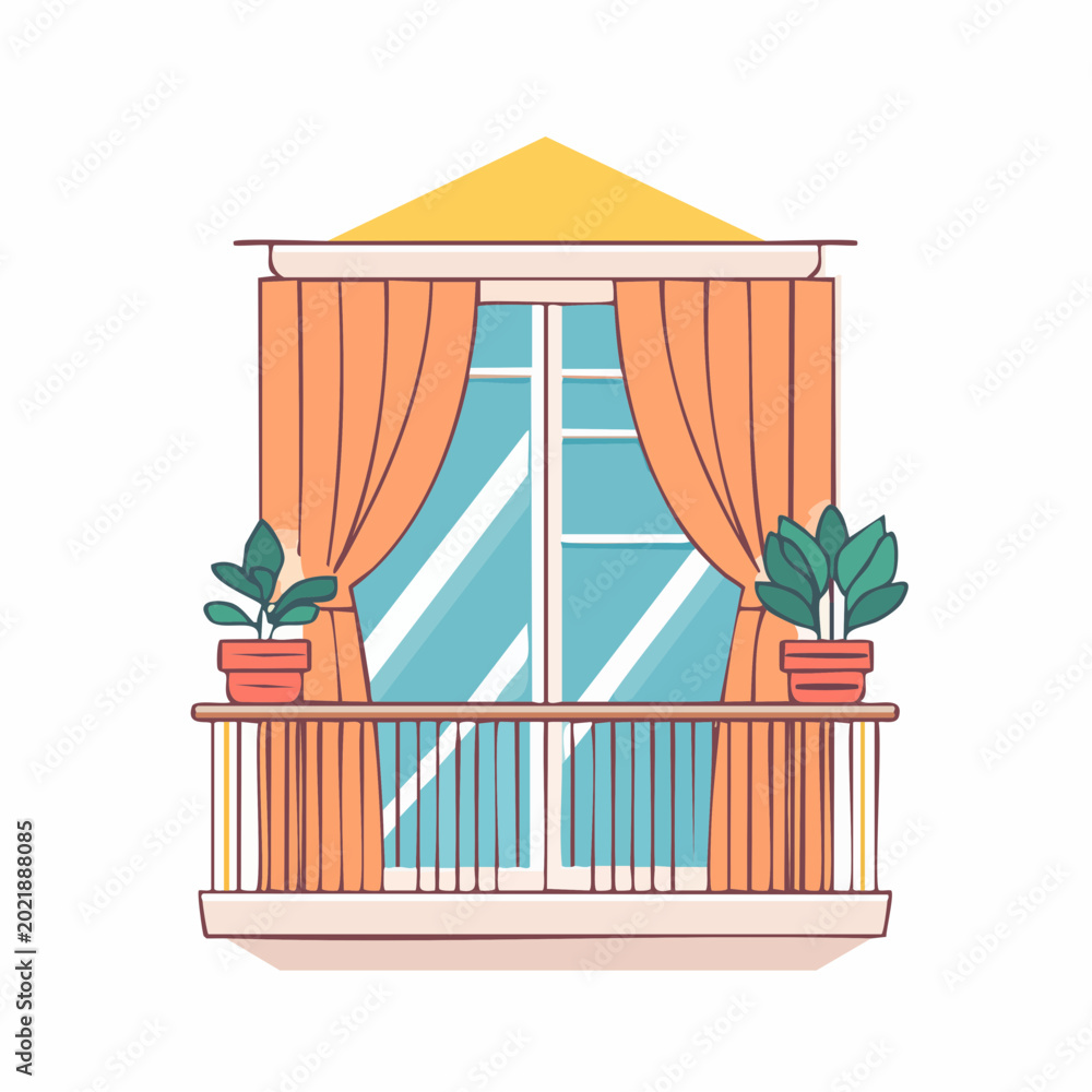 Obraz premium Illustration of a Balcony with Plants and Curtains