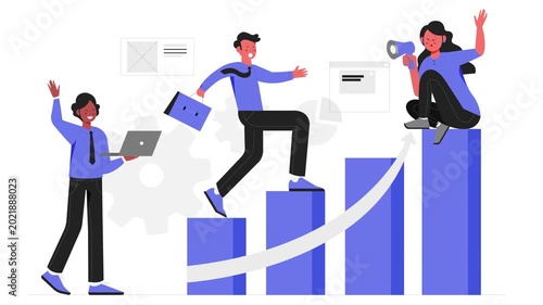 Flat working day scene with diverse people collaborating together in a modern office, employees working as a team in a colorful society illustration