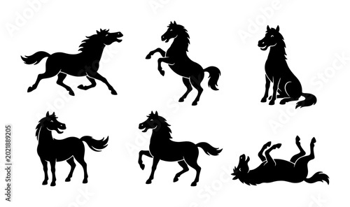 Canvastavla Dynamic Horse Silhouettes Collection, Six Black Equine Poses Vector Art, Gallopi
