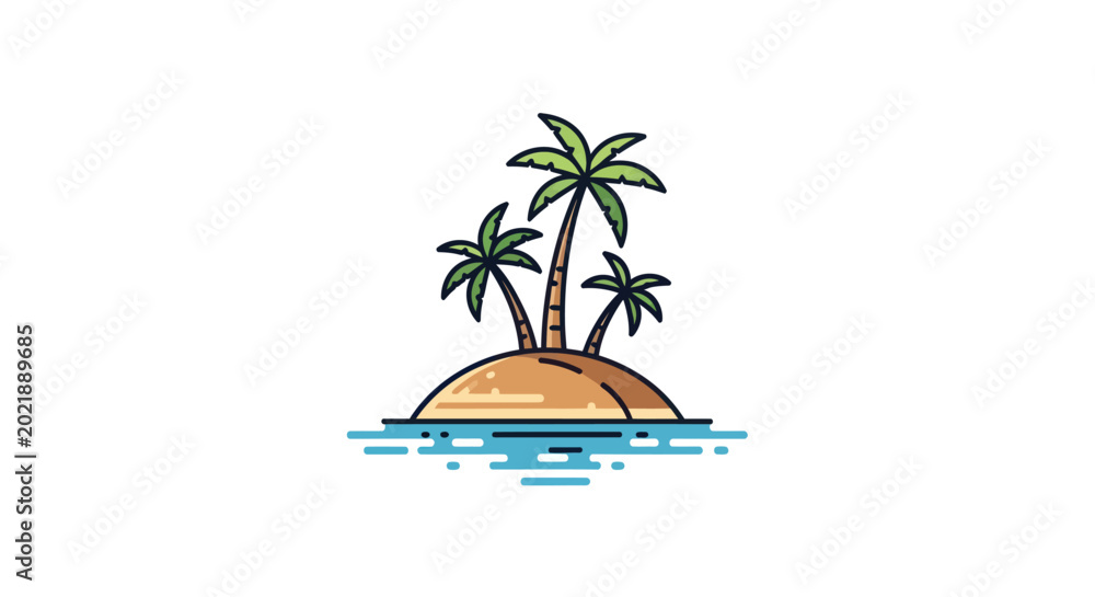 Fototapeta premium Tropical Island Paradise with Palm Trees and Ocean Waves