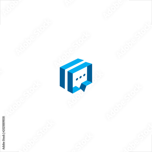 Free Download Niche Communication Industry Style Isometric Minimalist Use Branding. This creative logo integrates a speech bubble into a geometric box, representing smart messaging, customer support, and innovative - GFXLoad