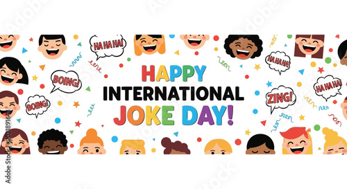 Εκτύπωση καμβά Happy International Joke Day Celebration with Diverse People Laughing