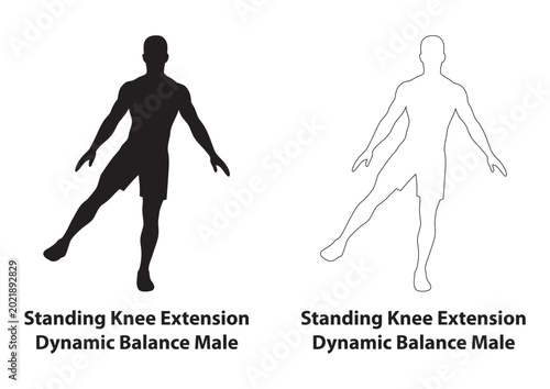 Quadro em tela Standing Knee Extension Dynamic Balance Male Silhouette and Outline Diagram for