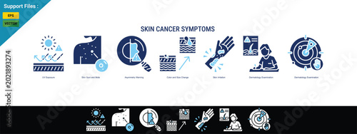 Foto Skin Cancer Symptoms Concept with Melanoma Detection, Warning Signs and Dermatology Medical Illustration