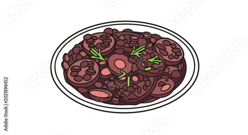 Brazilian Feijoada Black Bean Stew with Sliced Sausage