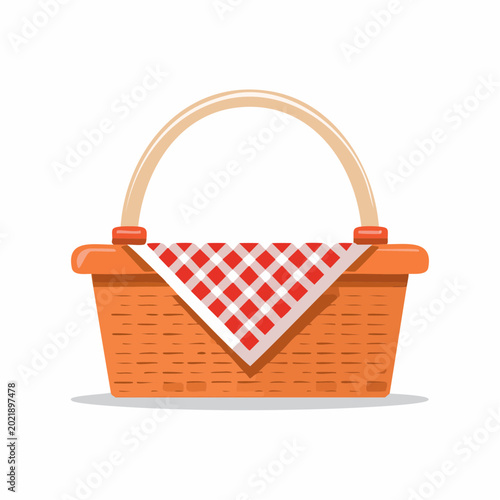 Wicker Picnic Basket with Red and White Gingham Cloth