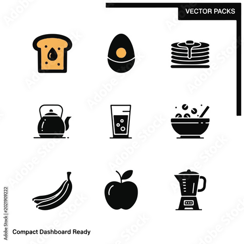 Food icons in black and white.