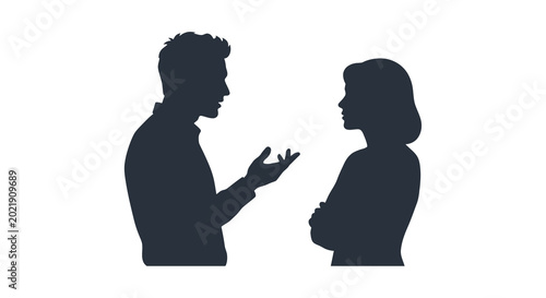 man and woman silhouettes in conversation isolated on white
