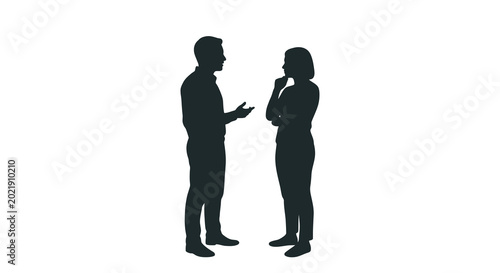 Obraz na płótnie man and woman silhouettes in conversation black on white