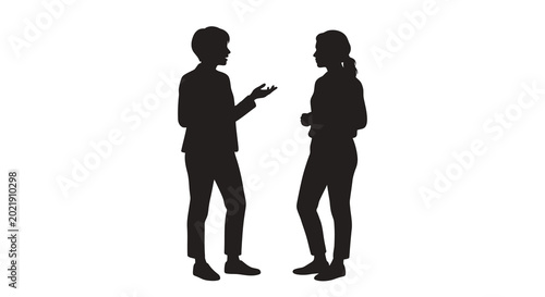 two people silhouettes talking isolated on white background