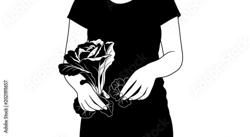 Person holding fresh leafy lettuce vegetable graphic