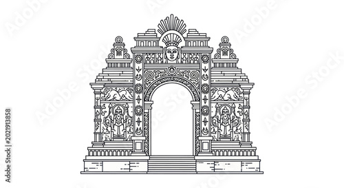 Ornate Indian Torana Gate - Traditional Architectural Archway Illustration