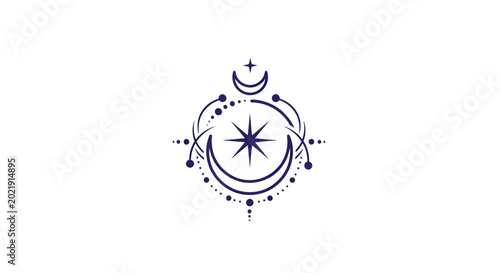 Mystical Celestial Emblem with Crescent Moon, Star, and Ornate Details
