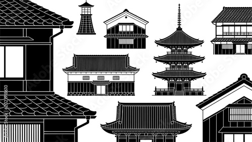 Old City Takayama, Japan Illustration Elements