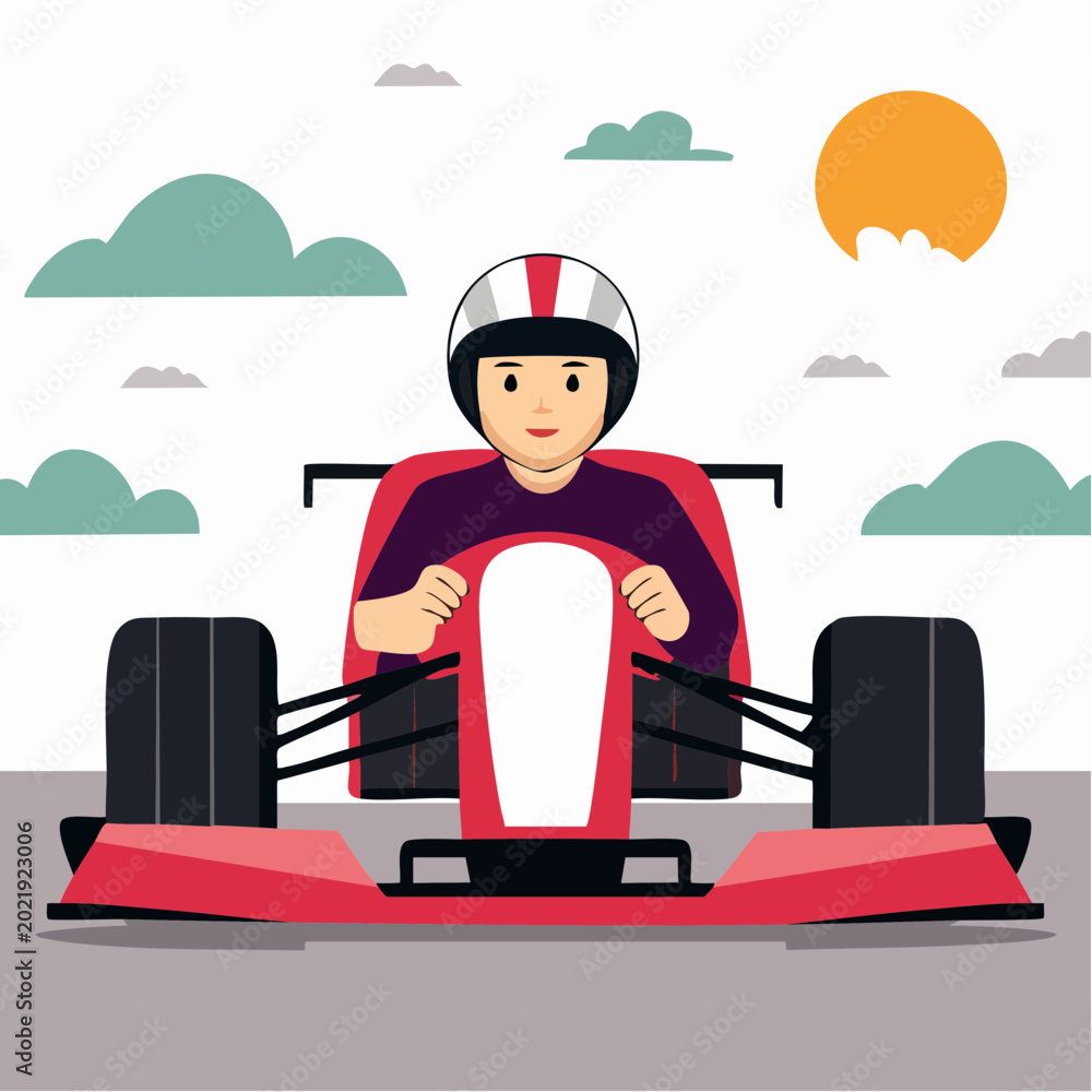 Fototapeta premium Cartoon Racer in Formula 1 Car