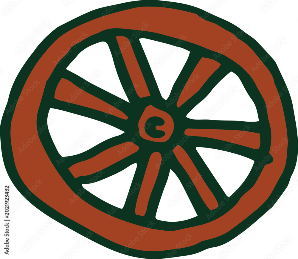 Obraz premium Brown Wooden Wagon Wheel Illustration