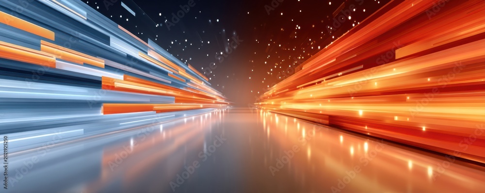 Fototapeta premium Abstract digital motion corridor with high-speed data flow and futuristic network lights