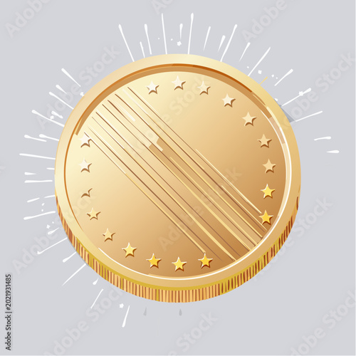 Golden Coin with Stars and Rays