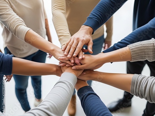 Diverse people stacking hands in a circle