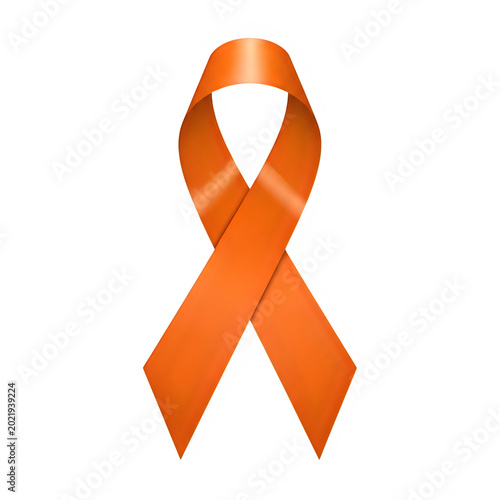 Orange awareness ribbon symbol on transparent background