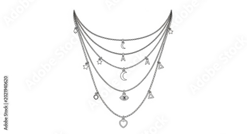 Cuadro en lienzo Elegant Silver Layered Necklace with Dangling Charms.
