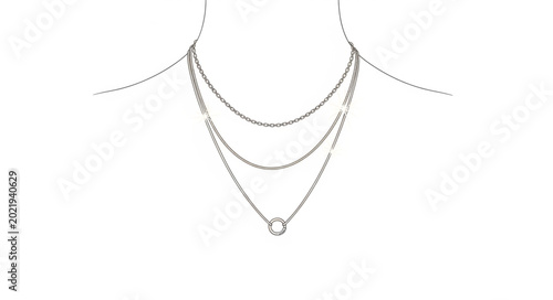Fotografia Elegant layered silver necklace with a delicate pendant.