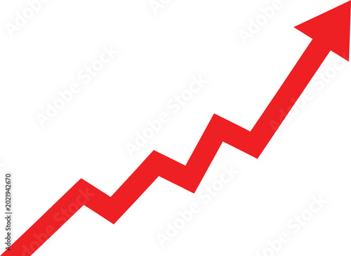 A bright red arrow pointing upwards representing financial growth and success in business Vector