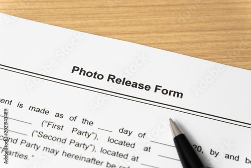 Legal document Photo Release Form on paper close up