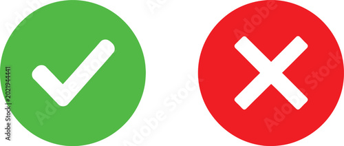 Bild auf Leinwand Green check mark and red cross mark icons for correct and incorrect selection or