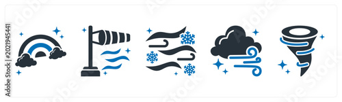 Schilderij op canvas A set of 5 mix icons as rainbow, wind direction, blizzard