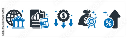 Foto A set of 5 mix icons as internet banking, income statement, depreciation