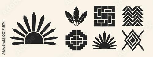 Foto Collection of black geometric tribal symbols and ethnic decorative elements for