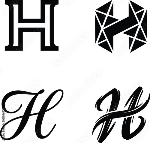 Принти на полотні A specialized selection of four unique letter h typography logo designs in various artistic font styles