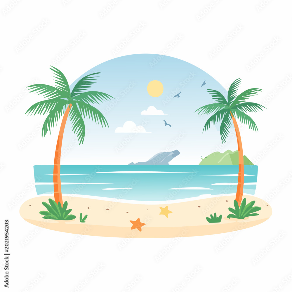 Obraz premium Tropical Beach Scene with Palm Trees and Ocean