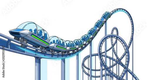 Bild auf Leinwand Futuristic roller coaster with a sleek train on a thrilling track